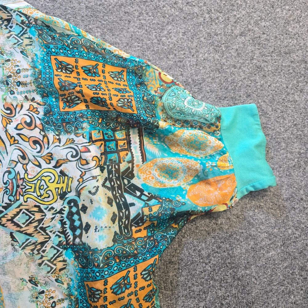 Tempo Paris Top Womens Size Small Green Patchwork Silk Short Sleeve Sheer Lined - Picture 4 of 10